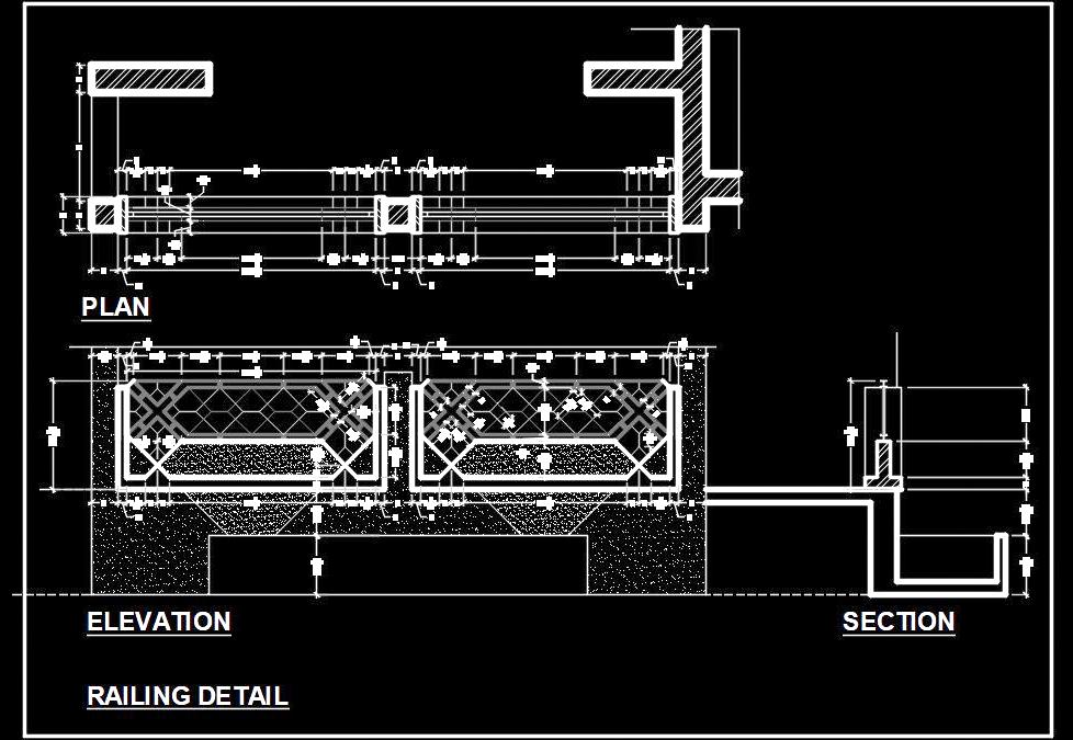 Balcony Railing CAD Drawing- Brick and MS Grill Detail